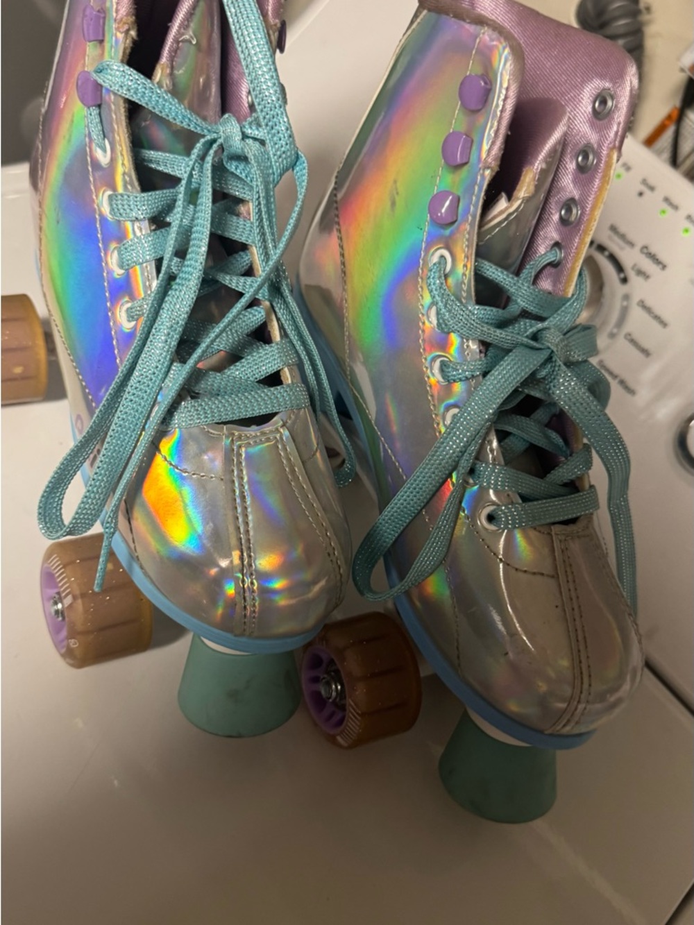 Roller derby Kids Holographic Roller Skate Sneakers - Teal Laces size 3-6